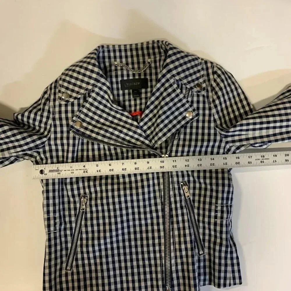 J. Crew Women's Gingham‎ Plaid Linen Blend Motorcycle Jacket Size 00